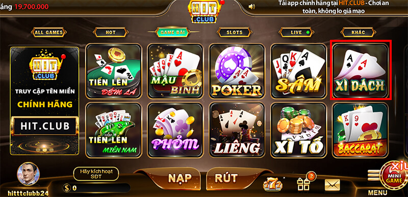 Trò chơi xì dách đổi thưởng tại công game uy tín hit club